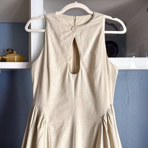 Commense Cotton & Linen Pleated Cutout Long Maxi Dress Cream - Picture 4 of 9
